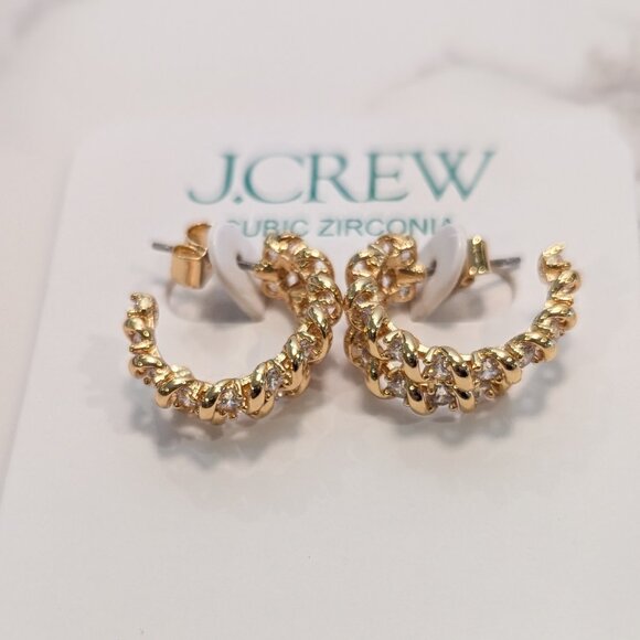 J. Crew Jewelry - J.Crew Crystal and gold-tone Huggie Cubic Zirconia Earrings